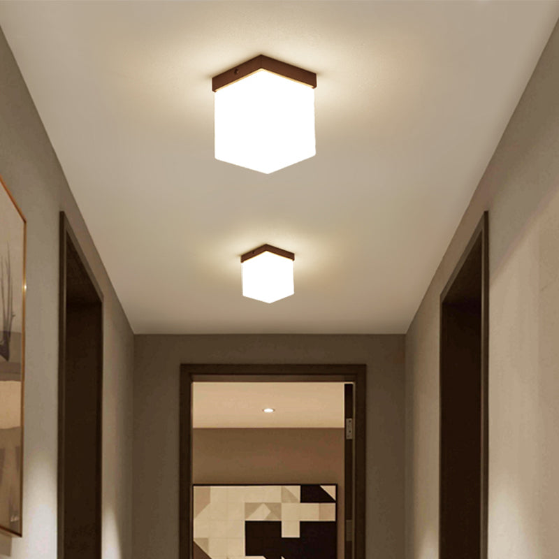 Geometric Flush Mount Ceiling Light Fixture - Modern Wooden Design (1-Light Brown)