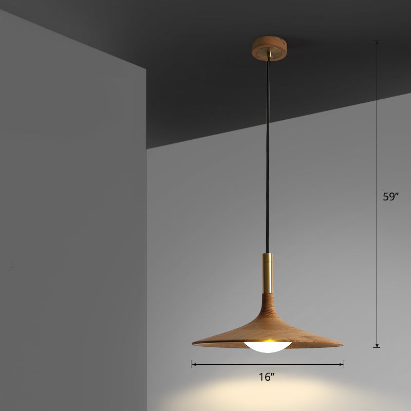 Minimalistic Wooden Trumpet Pendant Lamp With Led Suspension For Tea Room Wood / 16’
