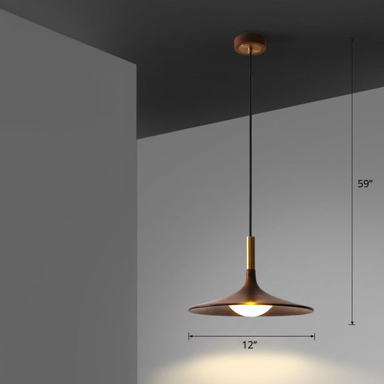 Minimalist Wooden Trumpet Pendant Led Light For Tea Room Brown / 12