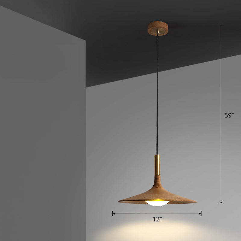 Minimalistic Wooden Trumpet Pendant Lamp With Led Suspension For Tea Room Wood / 12’