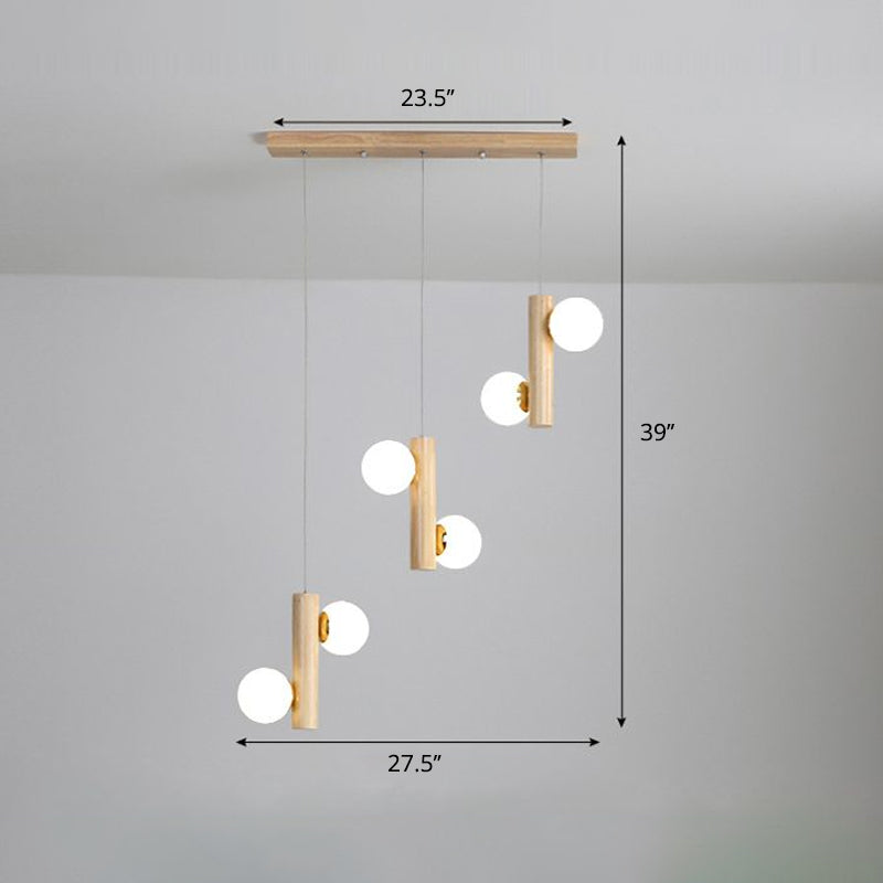 Nordic Opal Glass Ball Pendant Light - Modern Hanging Fixture For Dining Room 6 / Wood