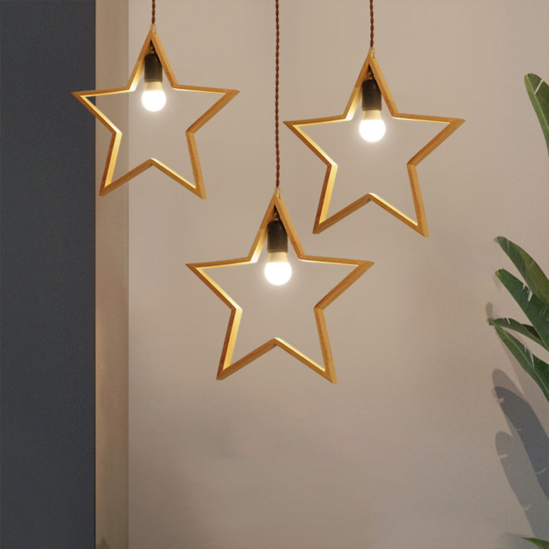 Nordic Star Wood Pendant Lighting - 3-Light Restaurant Hanging Fixture