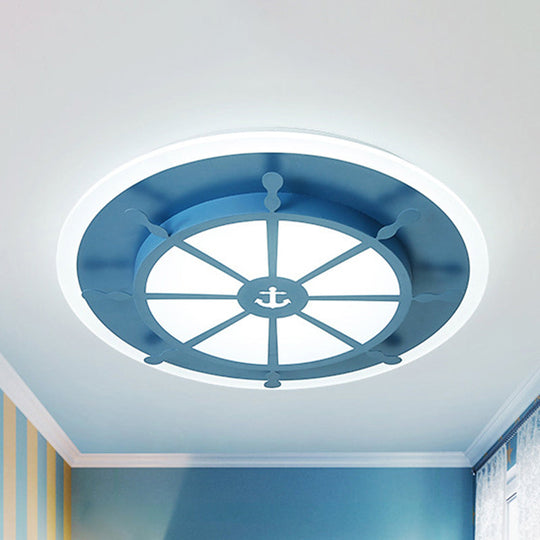 Nautical Flush Ceiling Light With Anchor Design For Bathroom Or Bedroom Blue / White
