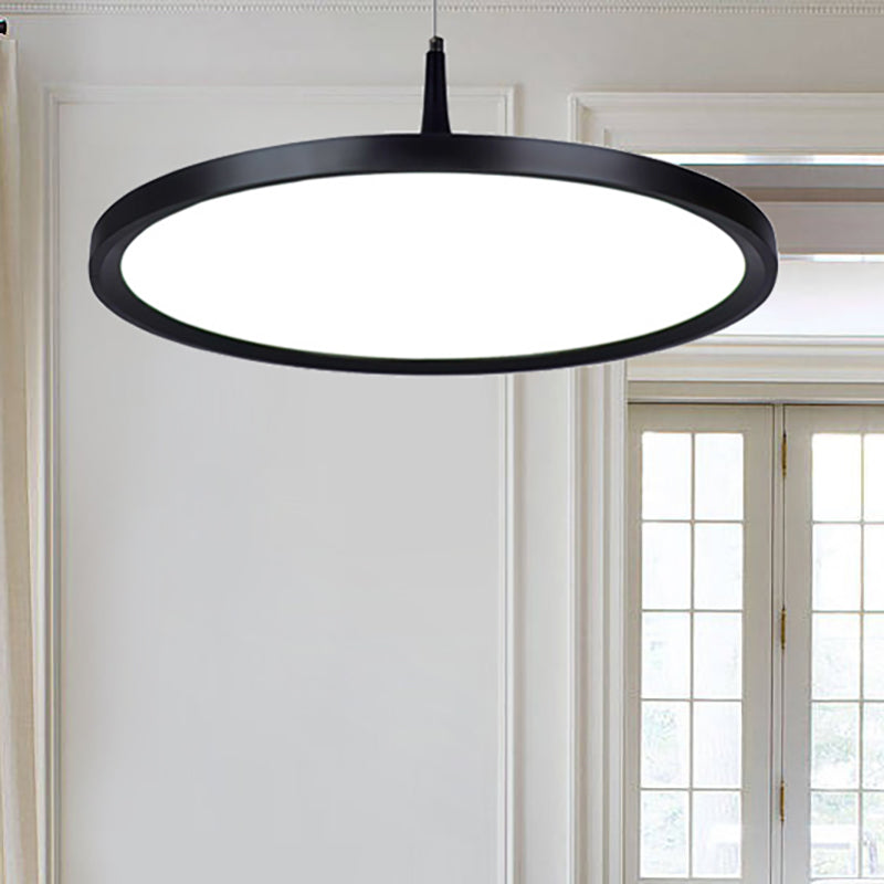 Sleek Led Office Pendant Lamp With Metal Shade - White/Black Ceiling Fixture In Multiple Sizes And