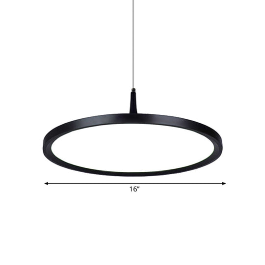 Sleek Led Office Pendant Lamp With Metal Shade - White/Black Ceiling Fixture In Multiple Sizes And