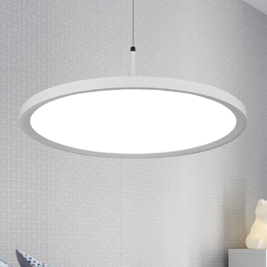 Sleek Led Office Pendant Lamp With Metal Shade - White/Black Ceiling Fixture In Multiple Sizes And