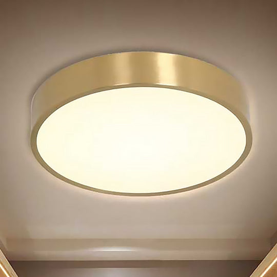 Ultra Thin Modern Brass Led Flush Mount Light 12’/16’/19.5’ Dia Acrylic Diffuser Warm/White