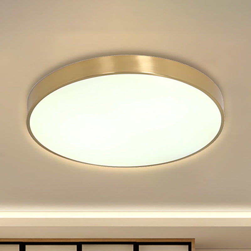 Ultra Thin Modern Brass Led Flush Mount Light 12’/16’/19.5’ Dia Acrylic Diffuser Warm/White