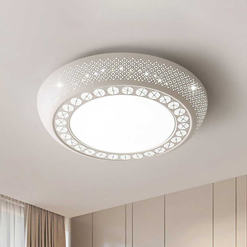 Modern Acrylic White Flush Mount Ceiling Light With Crystal Accent - 23/42/35 Wide Drum Shade For