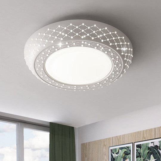 Modern Acrylic White Flush Mount Ceiling Light With Crystal Accent - 23’/42’/35’ Wide Drum