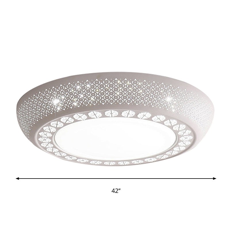 Modern Acrylic White Flush Mount Ceiling Light With Crystal Accent - 23/42/35 Wide Drum Shade For