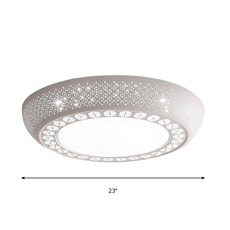Modern Acrylic White Flush Mount Ceiling Light With Crystal Accent - 23’/42’/35’ Wide Drum