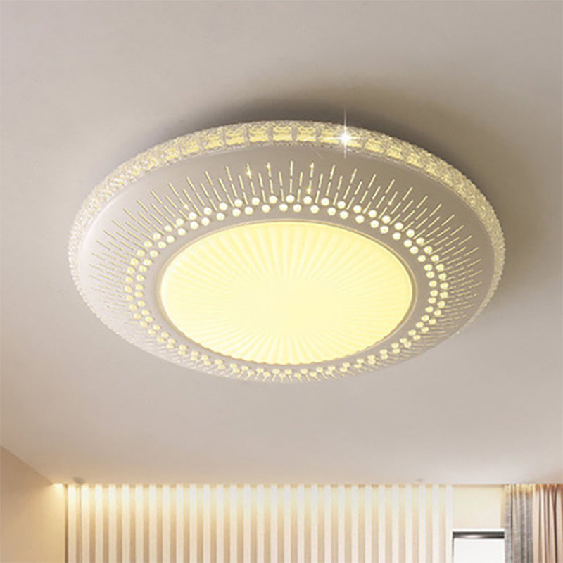 Contemporary Crystal Accent Led Ceiling Lamp - 21’/25’ Round Shade Flush Mount Fixture White Light