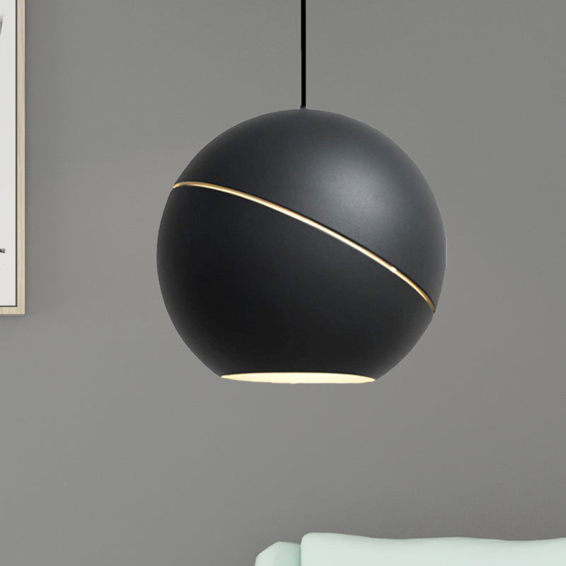 Minimalist Metallic Pendant Light For Living Room - Black/Pewter Spherical Hanging Fixture Black