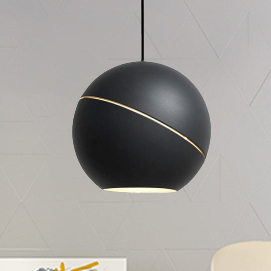 Simple Style 1-Light Metallic Pendant Lamp For Living Room - Black/Pewter Sliced Sphere Hanging