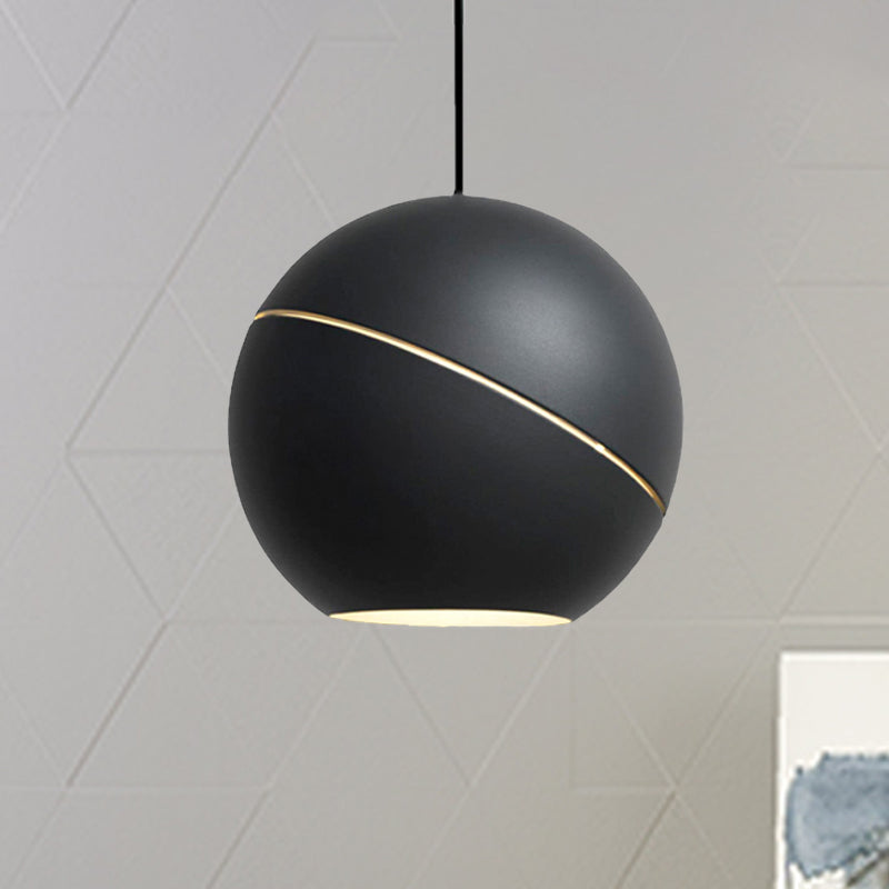 Simple Style 1-Light Metallic Pendant Lamp For Living Room - Black/Pewter Sliced Sphere Hanging
