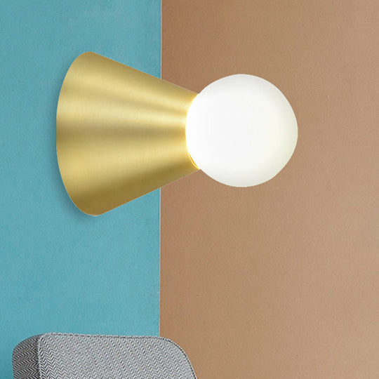 Metal Conical Sconce Wall Light - Modern Golden Lamp With Frosted Glass Shade