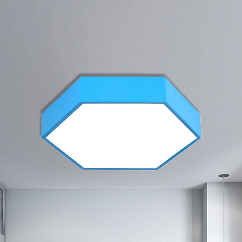 Kids’ Metal Acrylic Hexagon Flush Ceiling Light - Simple Led Lamp For Living Room Blue / 12’