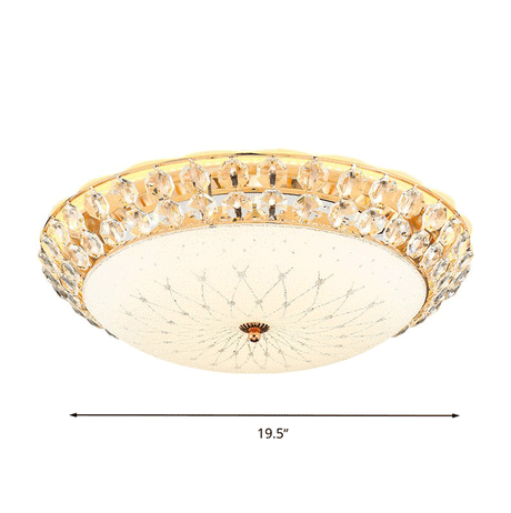 White Glass Led Flush Light With Crystal Accent - Simplicity Ceiling Lamp Available In 3 Sizes