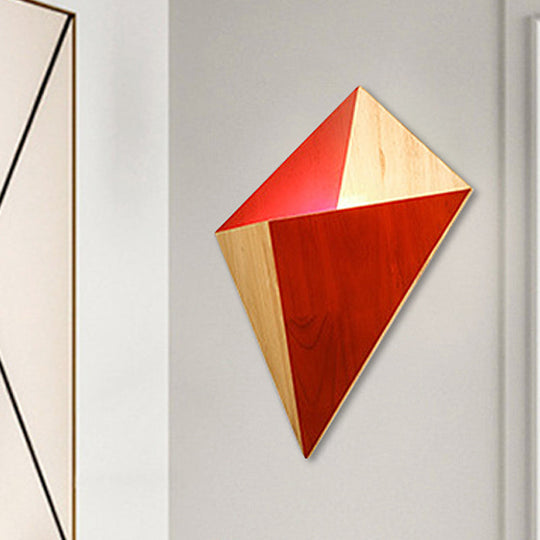 Nordic 1-Light Splicing Pyramid Wall Sconce With Adjustable Rubber Wood Shade In Black/Red/White