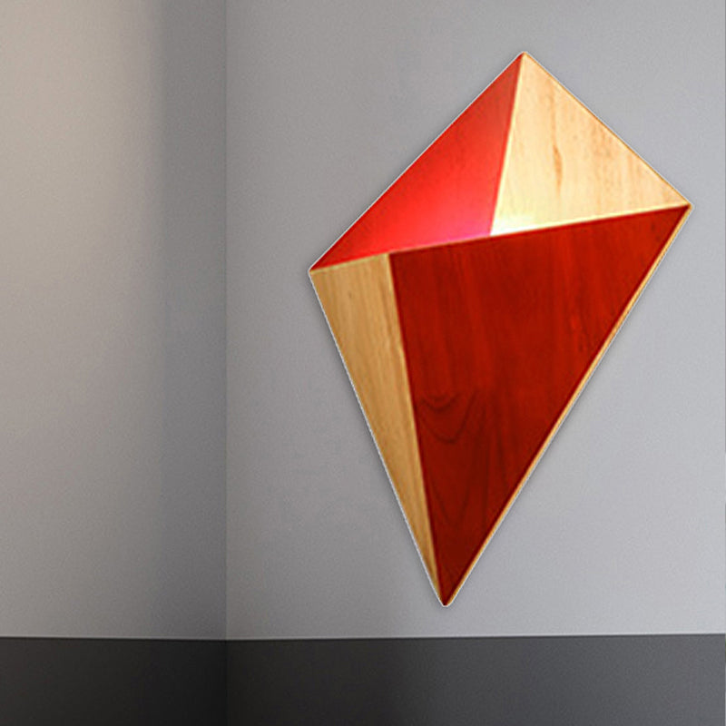 Nordic 1-Light Splicing Pyramid Wall Sconce With Adjustable Rubber Wood Shade In Black/Red/White Red