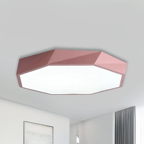 Kids Bedroom Led Ceiling Light - Acrylic Octagon Flush Mount With Macaron Candy Colors