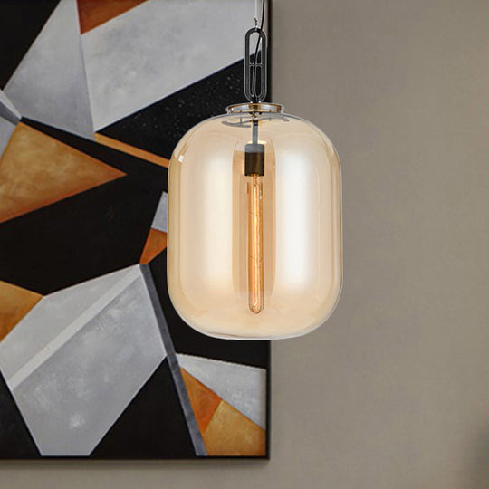 Modernist 1-Light Hanging Glass Pendant For Bedroom - Amber/Smoke Gray Oval Lighting 10/14 Wide