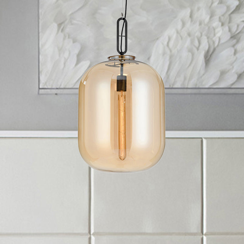 Modernist Glass Shade Oval Pendant Light Fixture For Bedroom 1 Amber/Smoke Gray 10’/14’ W