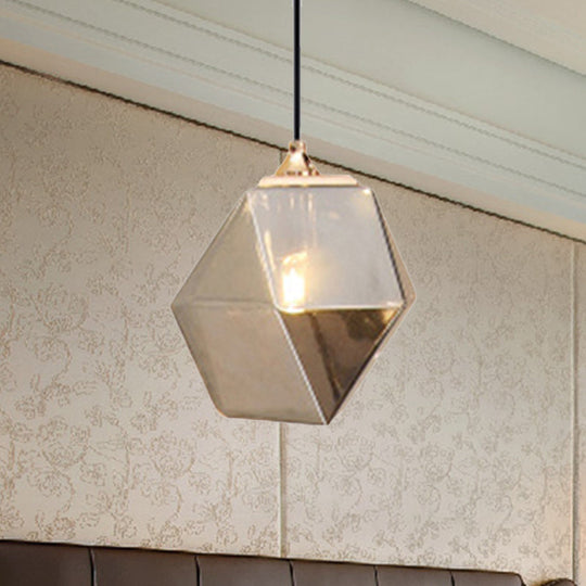 Modern Geometric Glass Pendant Light - 1 Grey/Amber Hanging Fixture
