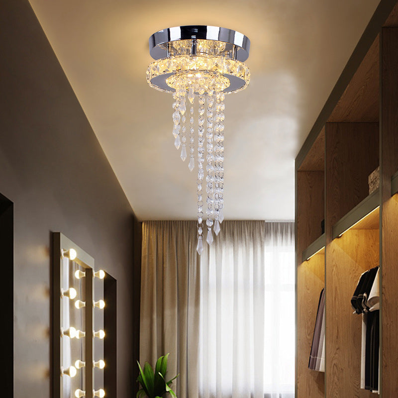 Modern Led Spiral Crystal Ceiling Light For Corridor: Stainless Steel Flushmount Stainless - Steel