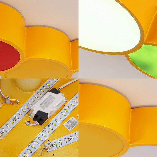 Yellow Metallic Cartoon Caterpillar Led Flush Mount Ceiling Light For Kindergarten’ Or