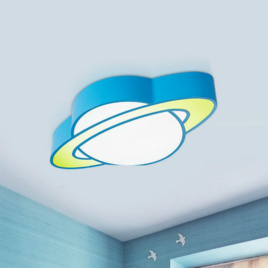 Cartoon Led Planet Ceiling Lamp With Blue Finish - Perfect For Kindergarten