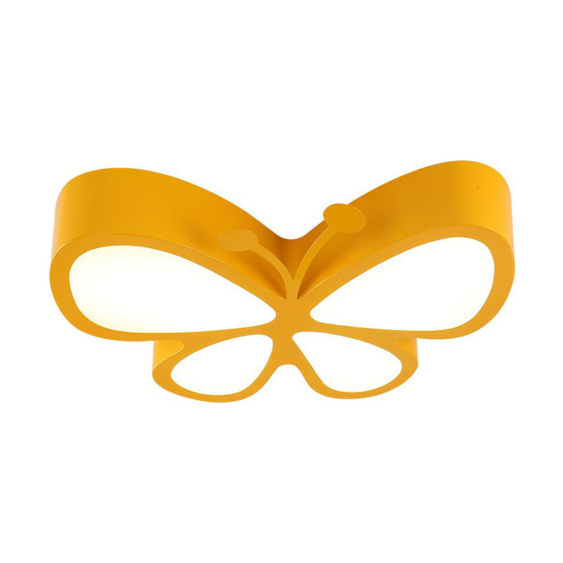 Butterfly Led Flush Mount Light - Nursery Ceiling Lamp Cartoon Metal Design Yellow / 18’ White