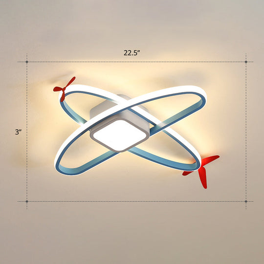 Cartoon Jet Plane Led Flush - Mount Light Fixture For Child Bedroom Ceiling - Blue / Warm Hollow