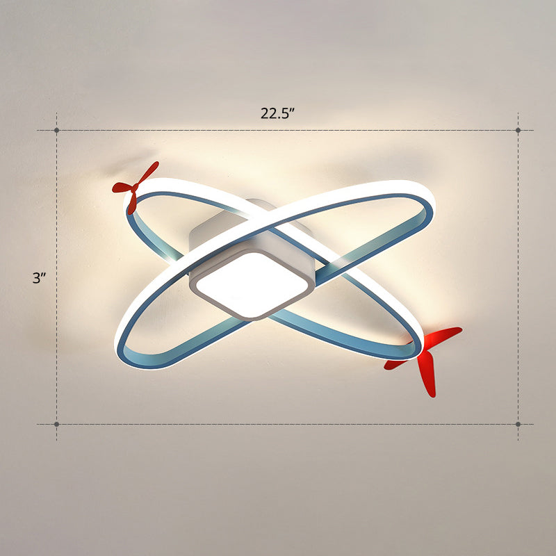 Cartoon Jet Plane Led Flush - Mount Light Fixture For Child Bedroom Ceiling - Blue / Remote Control