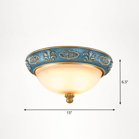 Vintage Frosted Glass Dome Flush-Mount Bedroom Ceiling Light 3 / Blue