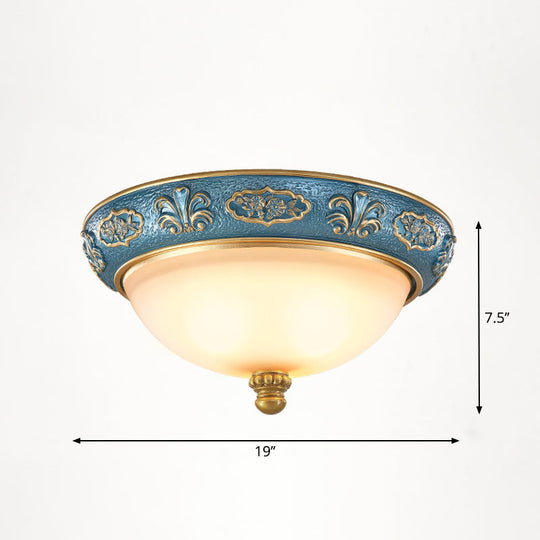 Vintage Frosted Glass Dome Flush - Mount Bedroom Ceiling Light 4 / Blue