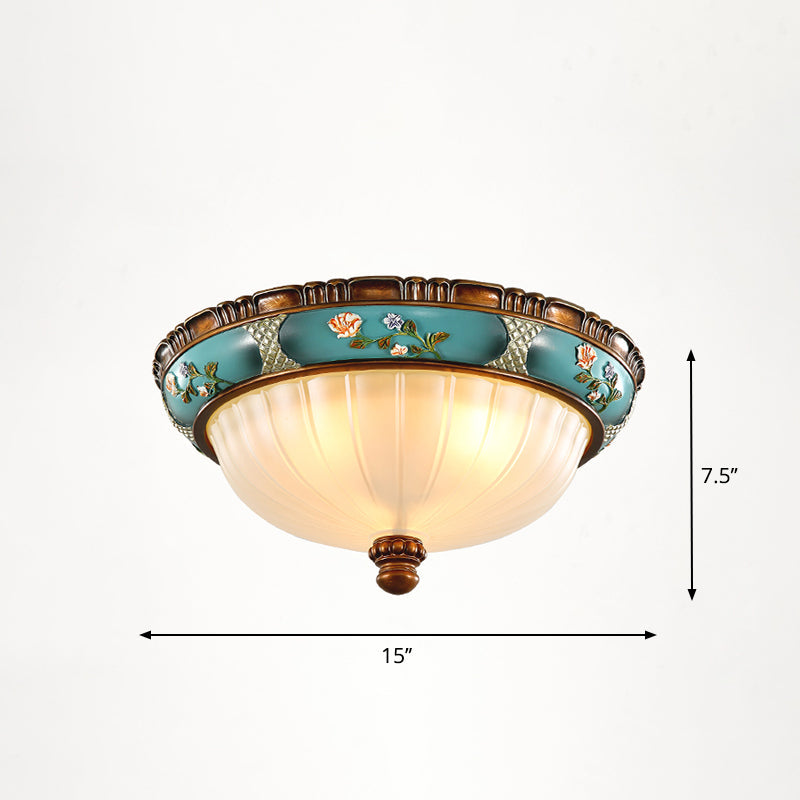 Vintage Frosted Glass Dome Flush - Mount Bedroom Ceiling Light 3 / Blue