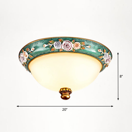 Vintage Frosted Glass Dome Flush - Mount Bedroom Ceiling Light 4 / Green