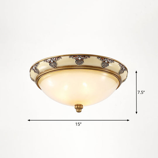 Vintage Frosted Glass Dome Flush - Mount Bedroom Ceiling Light 3 / Yellow - White