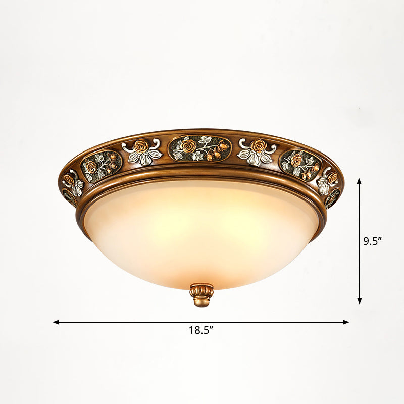 Vintage Frosted Glass Dome Flush-Mount Bedroom Ceiling Light 4 / Bronze