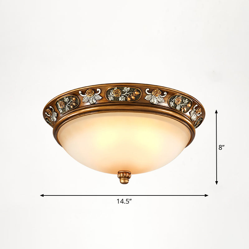 Vintage Frosted Glass Dome Flush - Mount Bedroom Ceiling Light 3 / Bronze