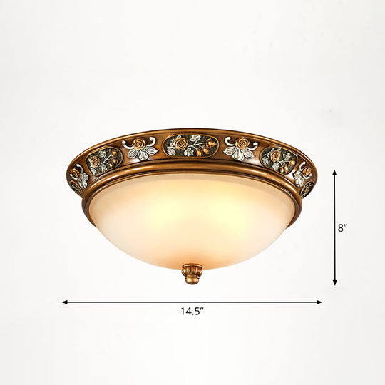 Vintage Frosted Glass Dome Flush - Mount Bedroom Ceiling Light 3 / Bronze