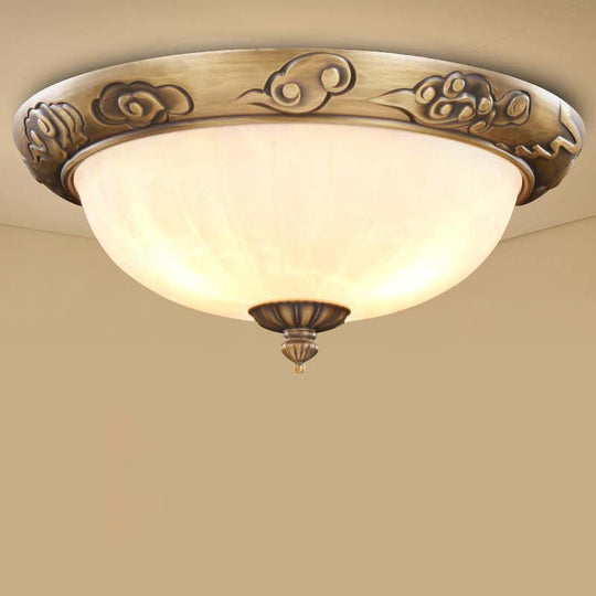 Bronze Antique Domed Flush Light With Milky Glass Ceiling Mount For Bedroom 4 / Cloud