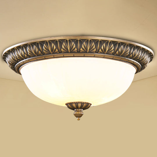 Bronze Antique Domed Flush Light With Milky Glass Ceiling Mount For Bedroom 4 / Leaf