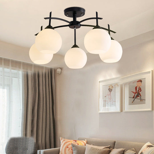 Minimalist Opal Glass Flush Light In Black For Living Room Ceiling