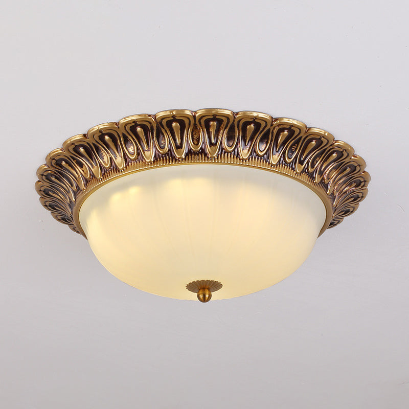 3 - Light Frosted Glass Flush Ceiling Light - Colonial Dome Style Ideal For Bedroom Flushmount