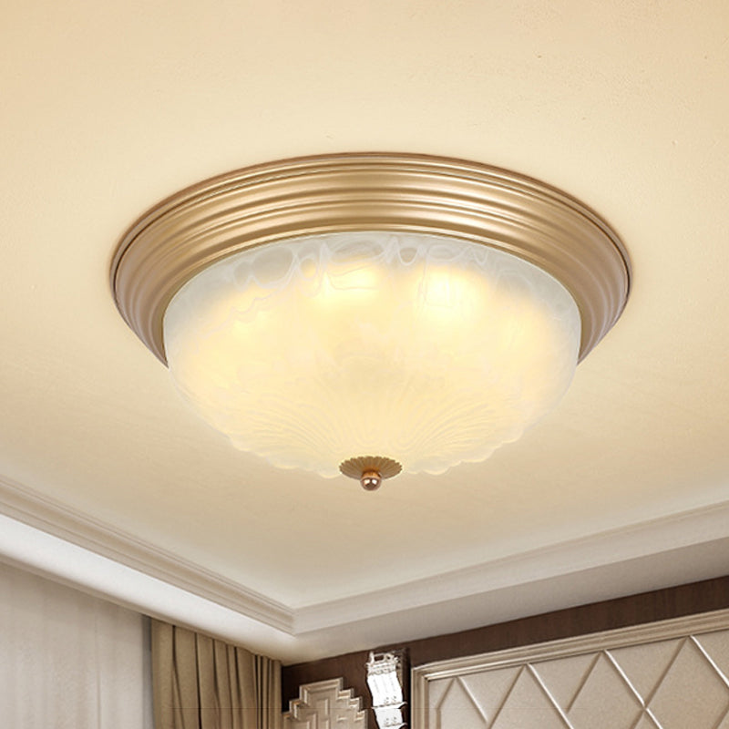 3 - Light Frosted Glass Flush Ceiling Light - Colonial Dome Style Ideal For Bedroom Flushmount