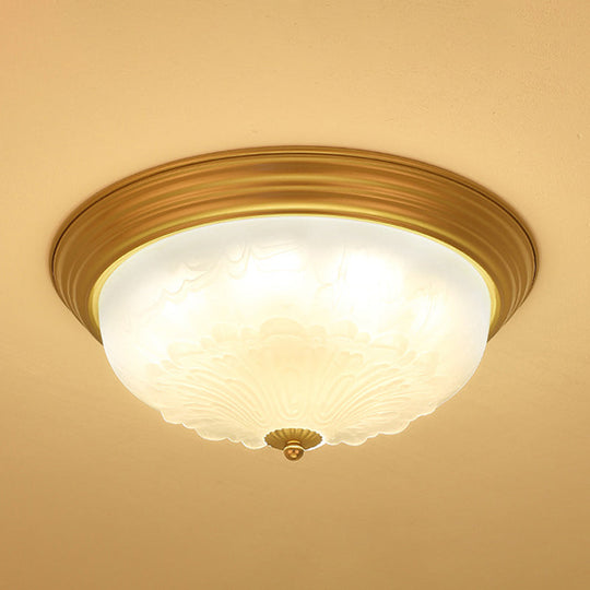 3 - Light Frosted Glass Flush Ceiling Light - Colonial Dome Style Ideal For Bedroom Flushmount