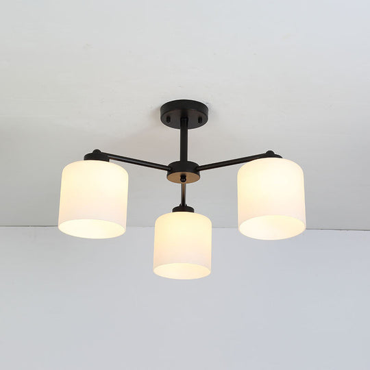 Rustic Opal Glass Cylinder Bedroom Ceiling Chandelier Light - Black Finish 3 /